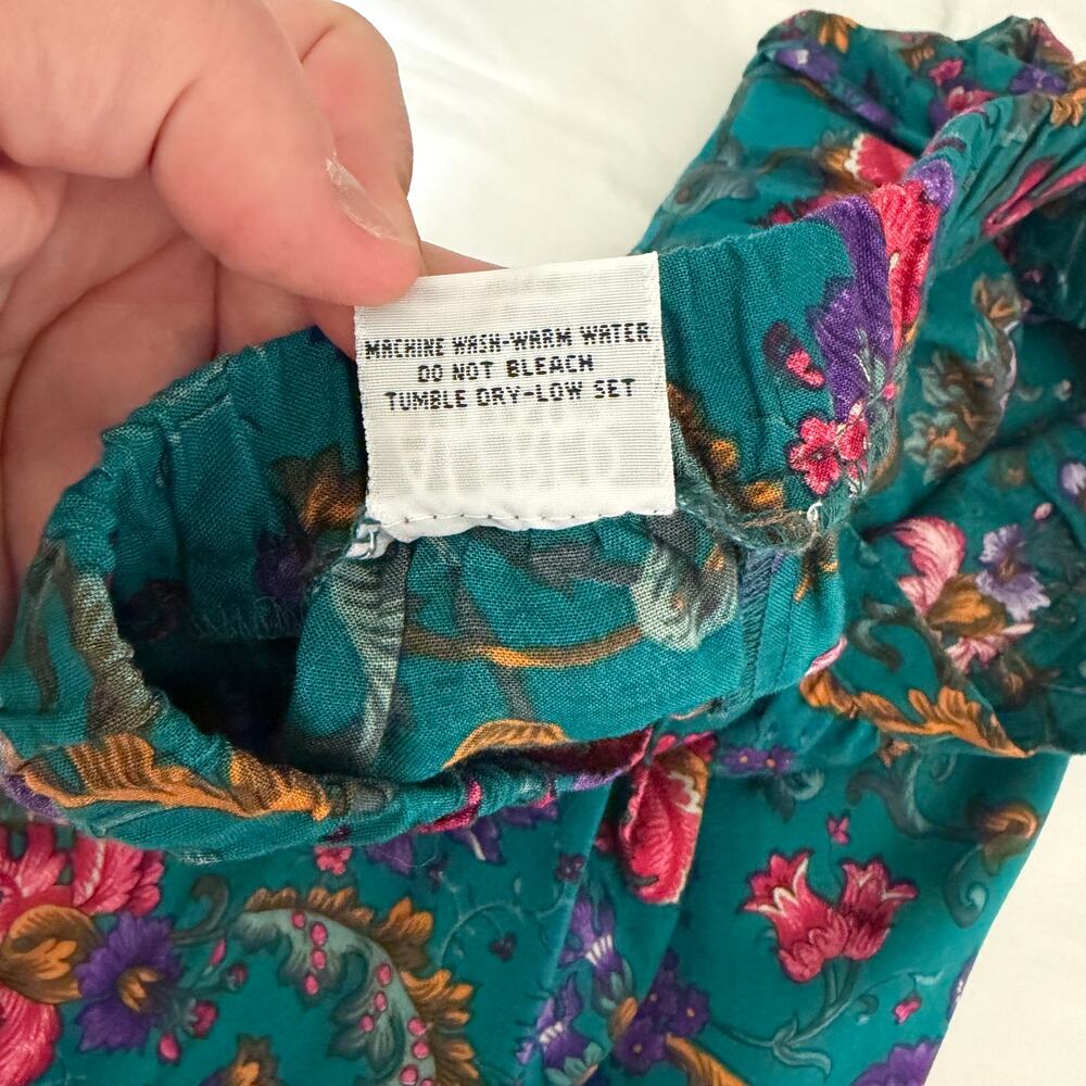 Vintage ALFRED DUNNER Women's 16 Green/Blue Floral Full Midi Retro Skirt 90's - Picture 4 of 9